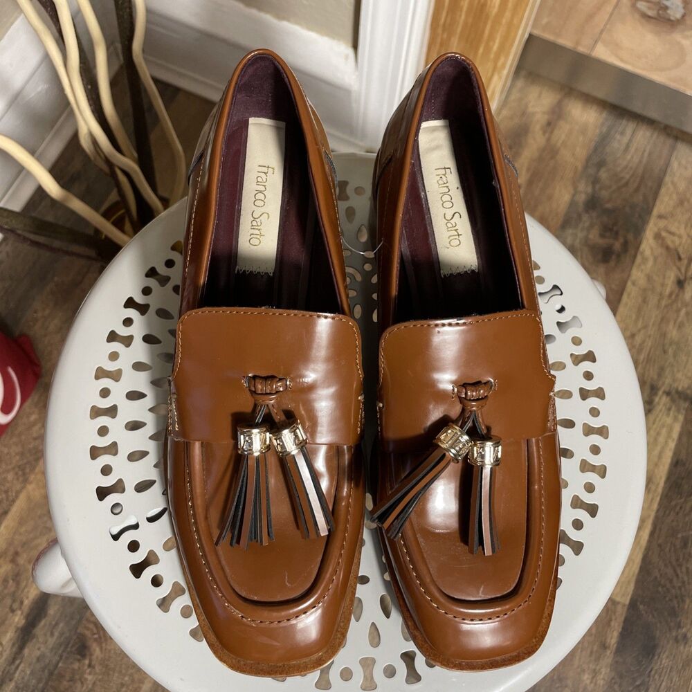 Franco Sarto Women's Donna Heeled Loafers Tassles Brown Shoes Sz 6 Office Work